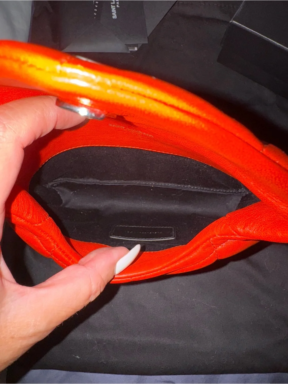 Saint Laurent Lou Lou Quilted Red Leather Envelope Clutch with YSL Logo